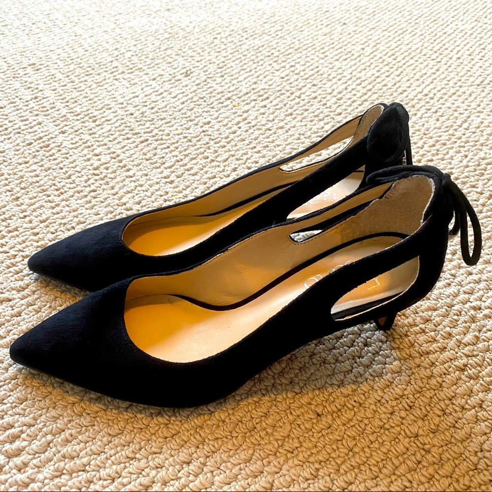 Franco Sarto black suede heels with bow
